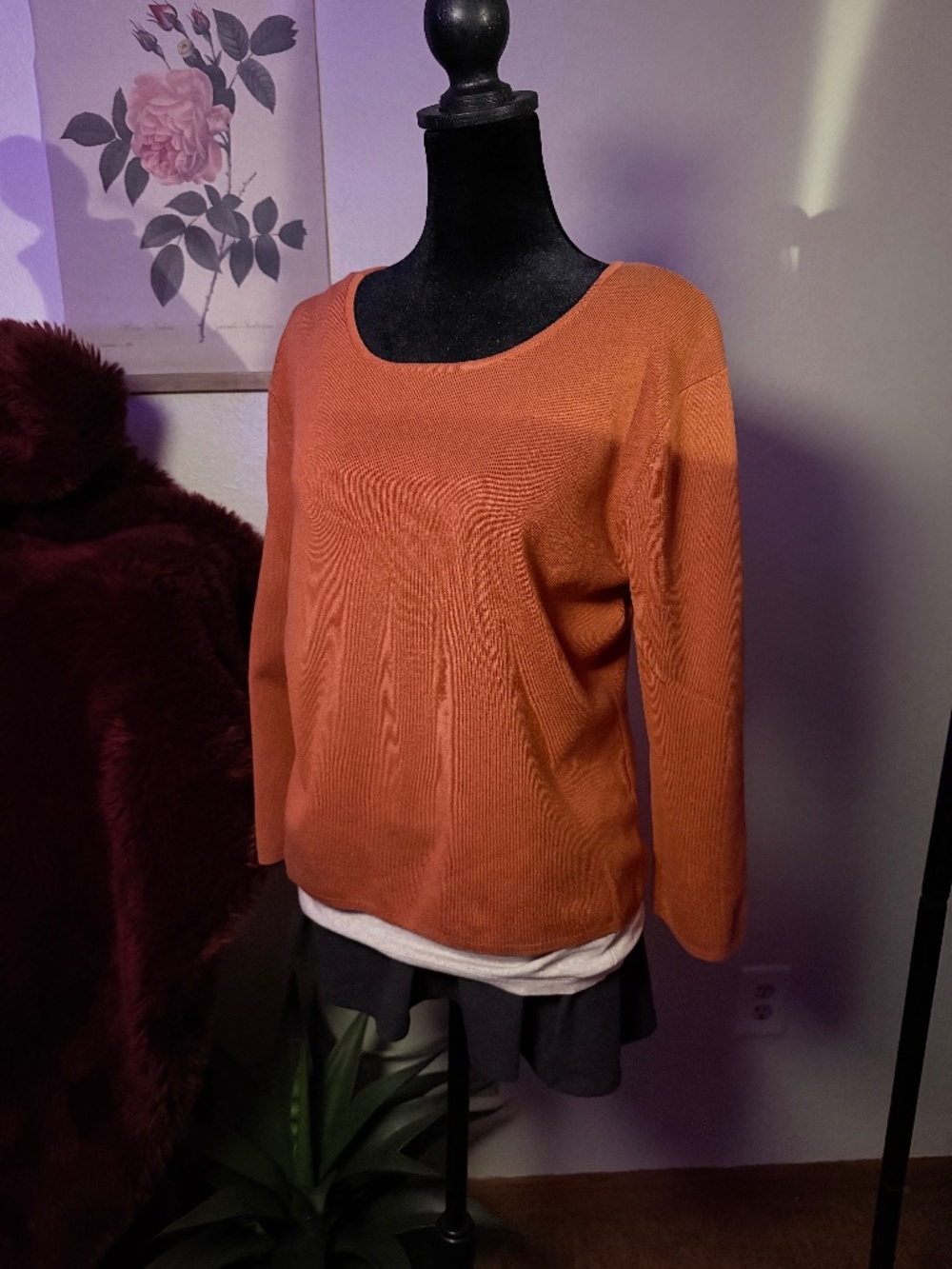 vintage burnt orange crew neck long sleeve top